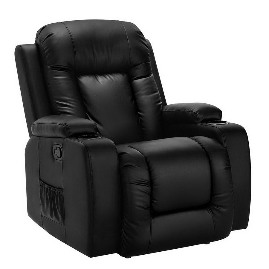 Recliner Sofa Chair with Mechanical Recline and Heated Massage PU Leather - Black Homecoze