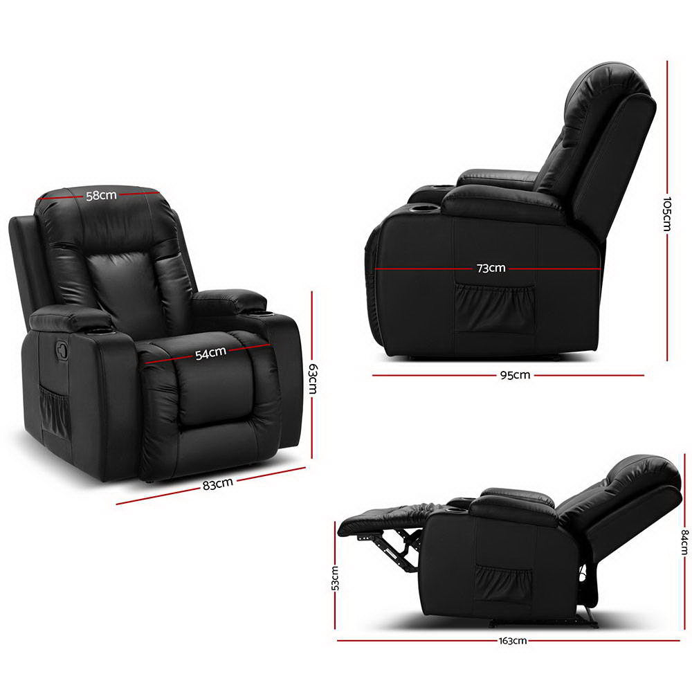 Recliner Sofa Chair with Mechanical Recline and Heated Massage PU Leather - Black Homecoze