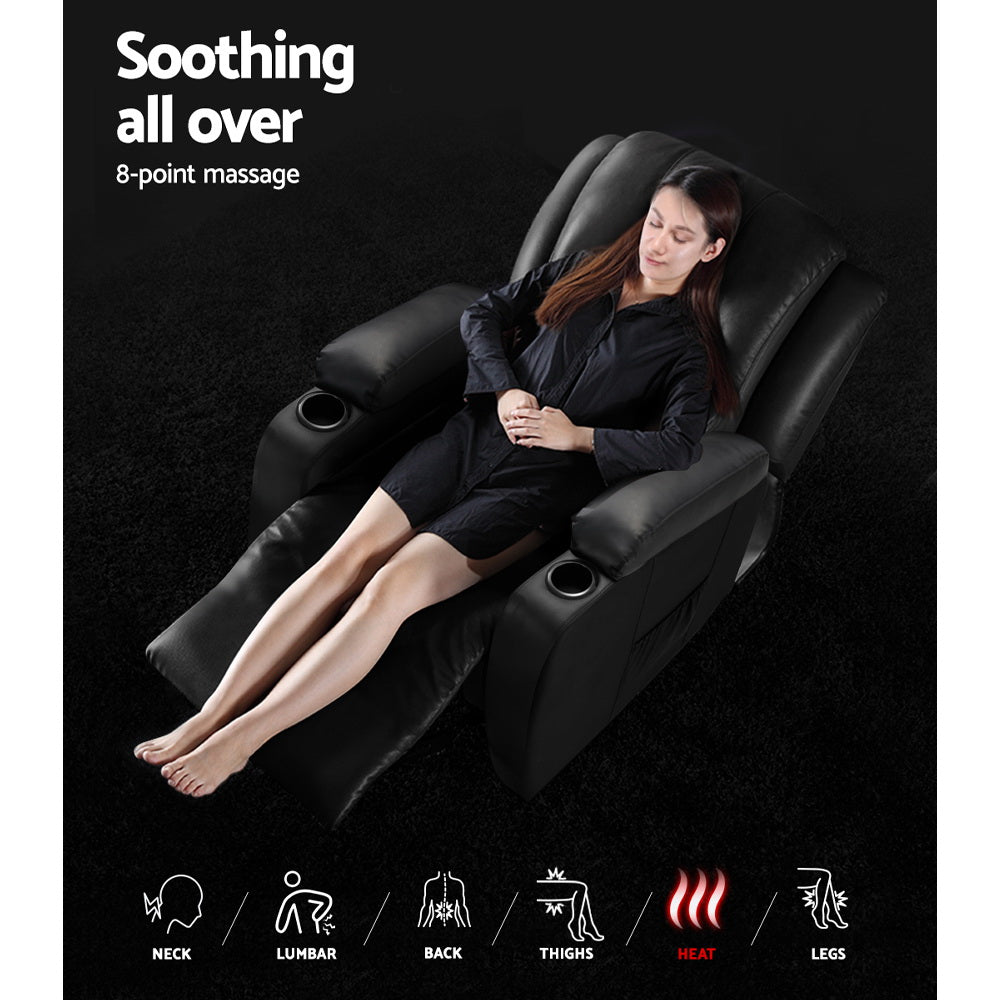 Recliner Sofa Chair with Mechanical Recline and Heated Massage PU Leather - Black Homecoze