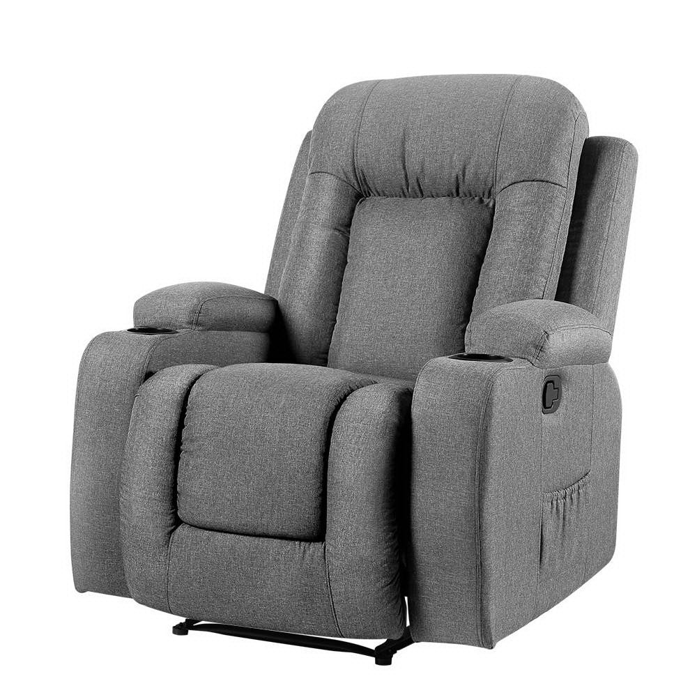 Recliner Lounge Armchair with Electric Heated Massage Faux Linen Fabric - Grey Homecoze