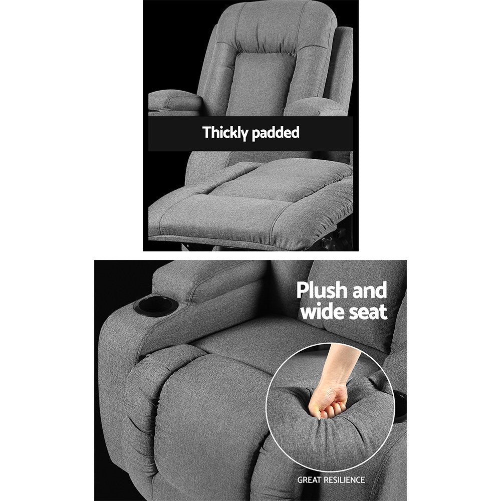 Recliner Lounge Armchair with Electric Heated Massage Faux Linen Fabric - Grey Homecoze