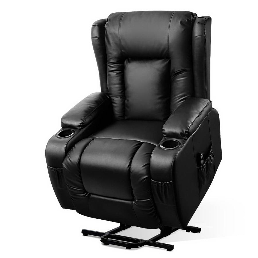Electric Recliner Sofa Chair Automated Lift and Recline Heated Massage PU Leather - Black Homecoze