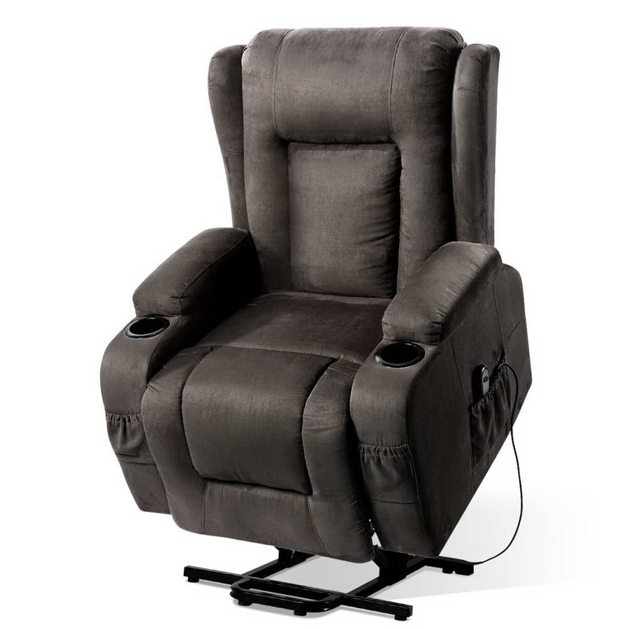 Electric Recliner Sofa Chair Automated Lift and Recline Heated Massage Suede Fabric - Grey Homecoze