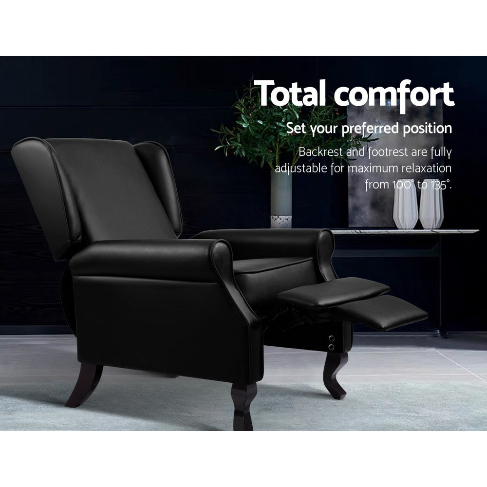 Premium PU Leather Recliner Chair Sofa Armchair Lounge - Black Homecoze