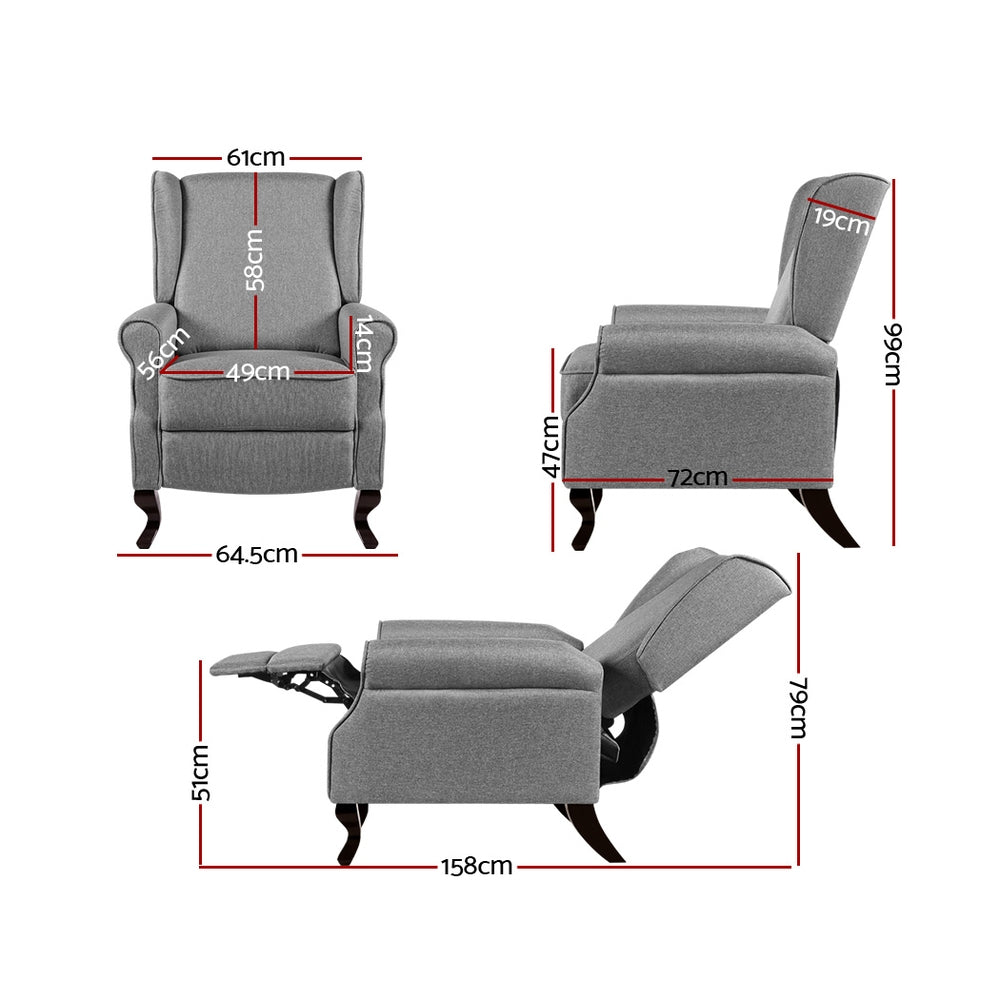 Reclining Sofa Armchair Faux Linen Fabric - Grey Homecoze
