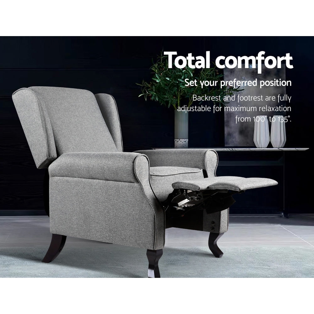 Reclining Sofa Armchair Faux Linen Fabric - Grey Homecoze