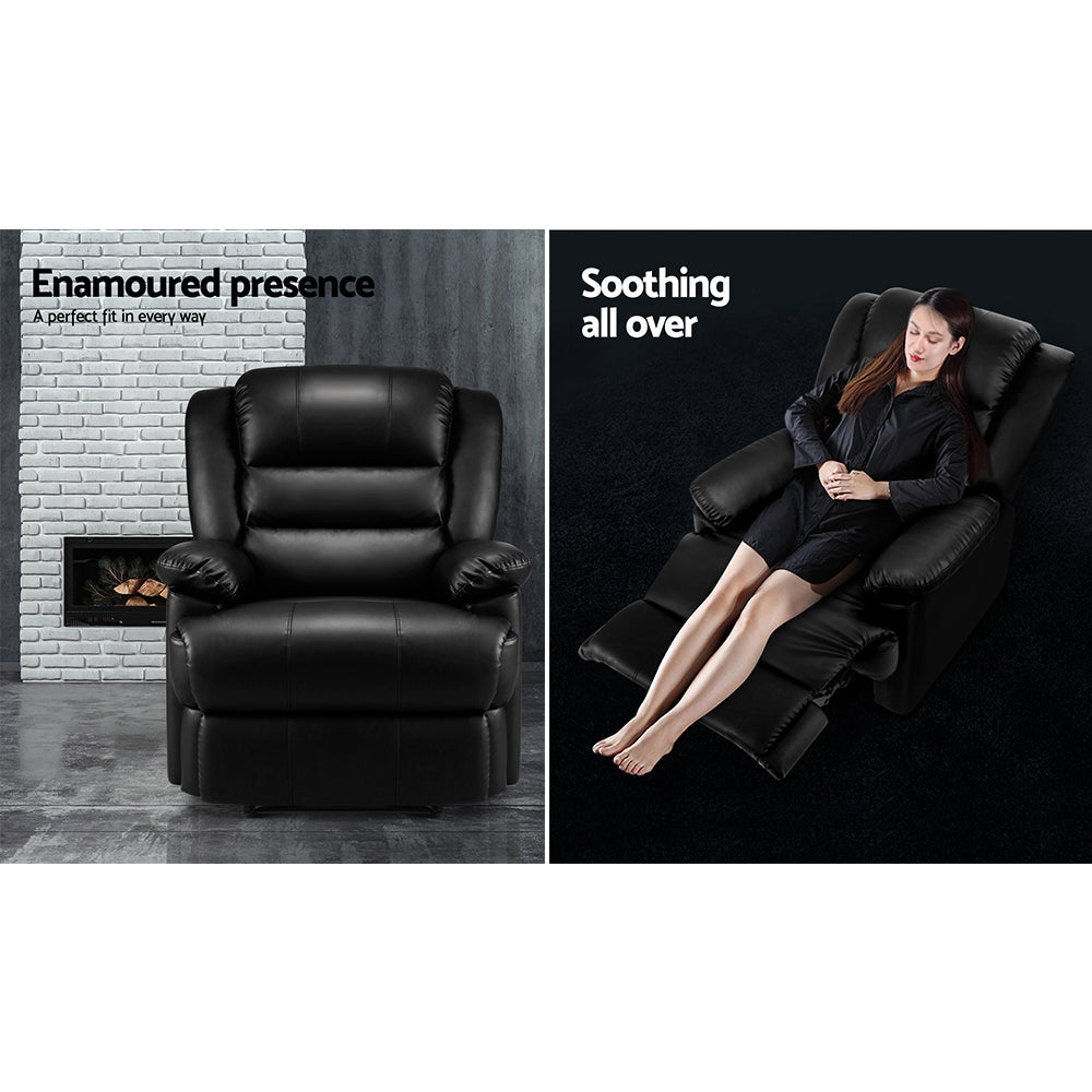 Recliner Sofa Chair with Mechanical Recline PU Leather - Black Homecoze