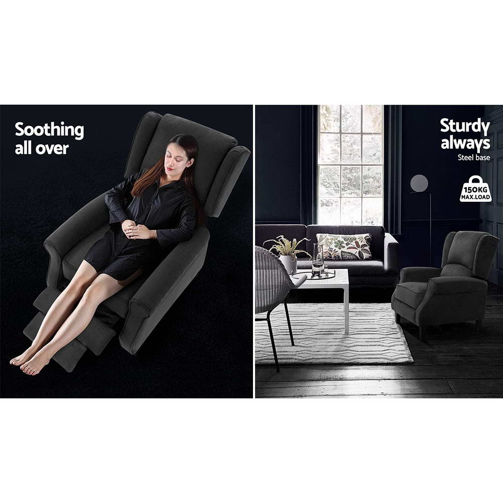 Reclining Sofa Armchair Soft Suede Fabric - Charcoal Homecoze