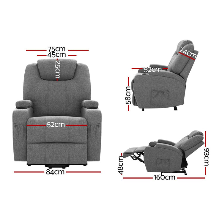 Electric Recliner Sofa Chair Automated Lift and Recline Heated Massage Faux Linen Fabric - Grey Homecoze