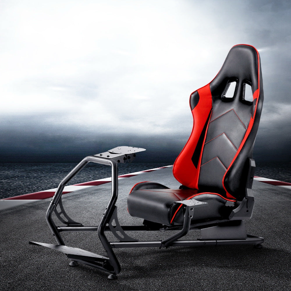 Racing Simulator Gaming Cockpit for Steering Wheel with Adjustable PVC Seat Homecoze