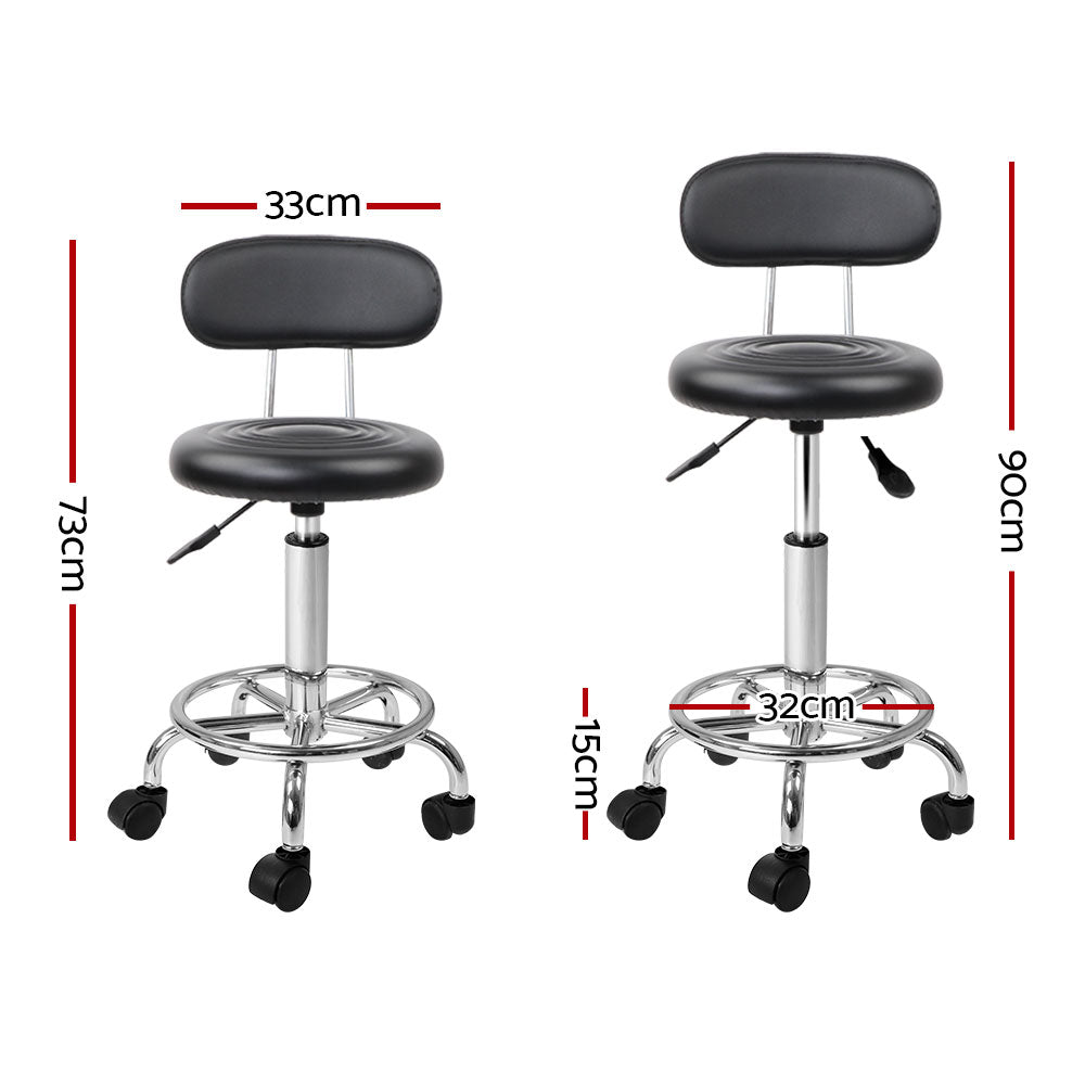 Round Salon Stool with Backrest PU Leather Swivel Hydraulic Lift Chair - Black Homecoze
