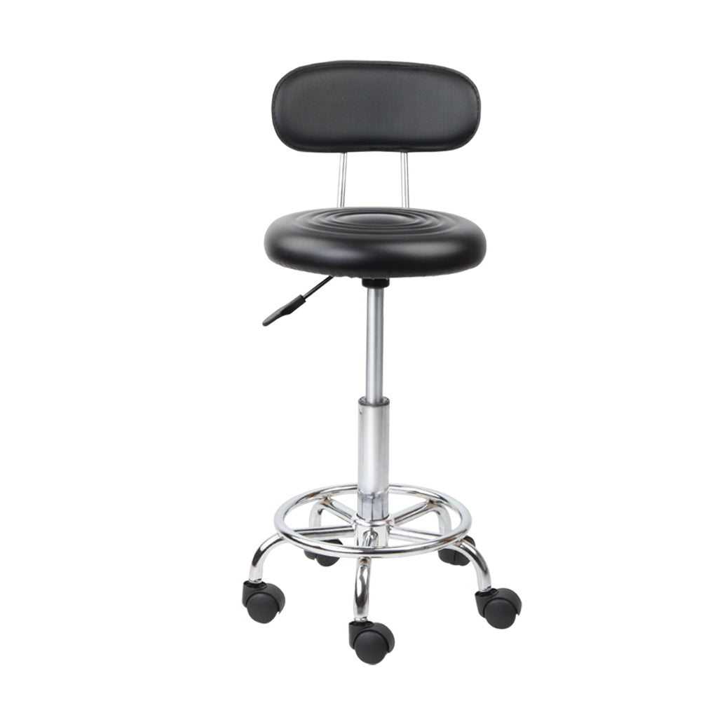 Round Salon Stool with Backrest PU Leather Swivel Hydraulic Lift Chair - Black Homecoze
