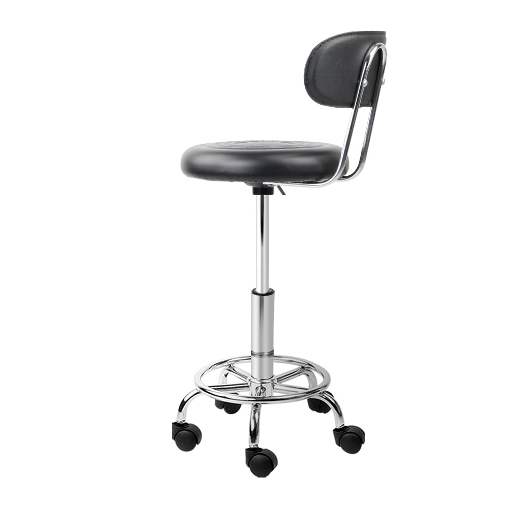 Round Salon Stool with Backrest PU Leather Swivel Hydraulic Lift Chair - Black Homecoze