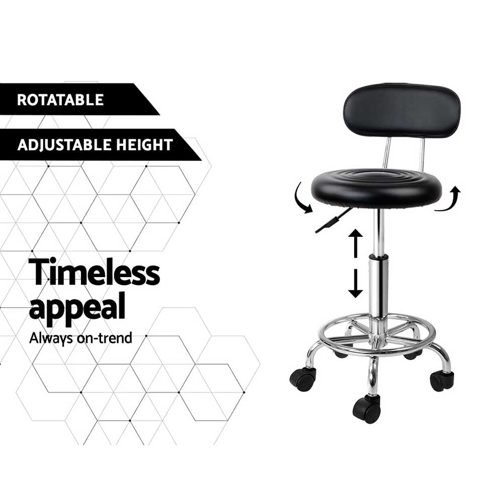 Round Salon Stool with Backrest PU Leather Swivel Hydraulic Lift Chair - Black Homecoze