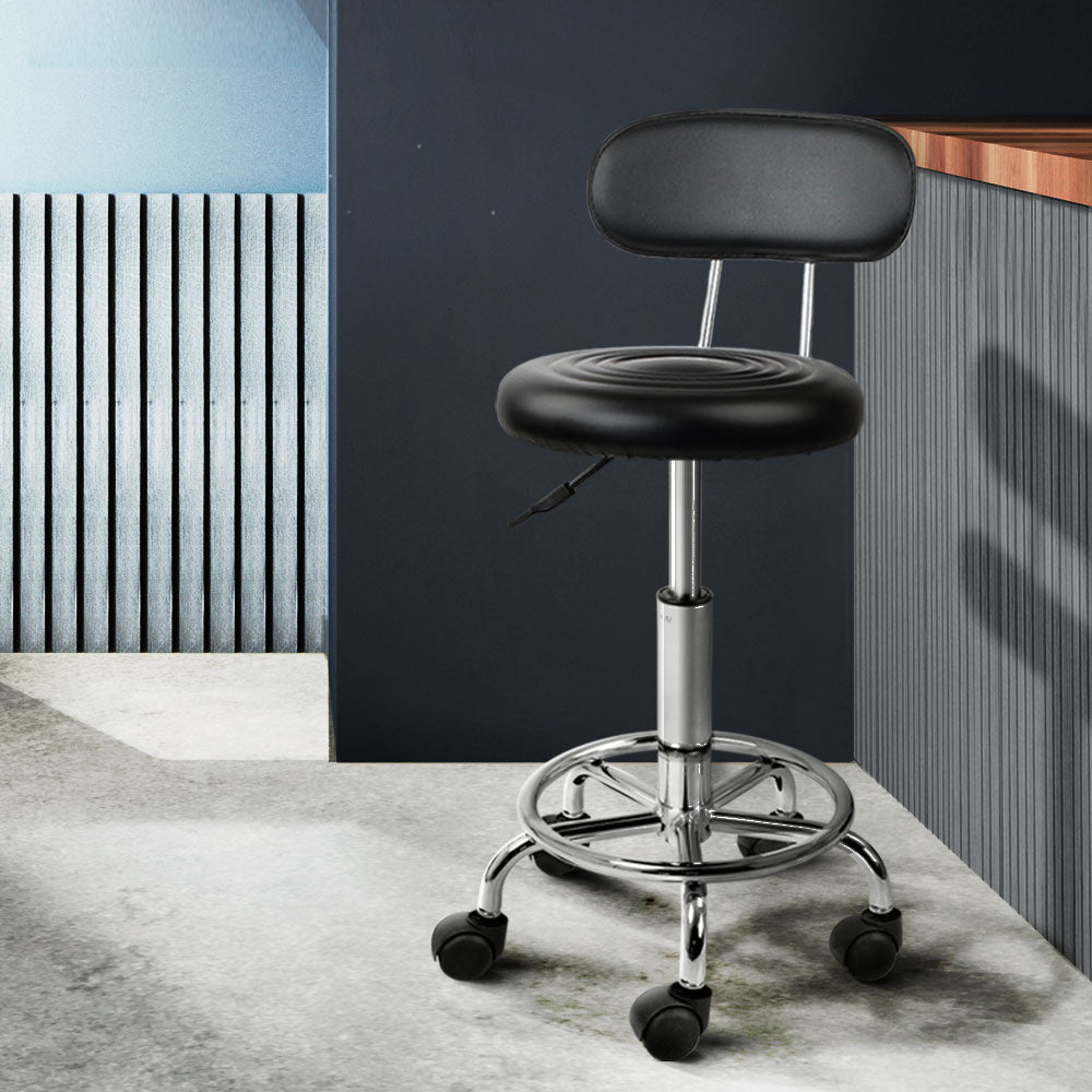 Round Salon Stool with Backrest PU Leather Swivel Hydraulic Lift Chair - Black Homecoze
