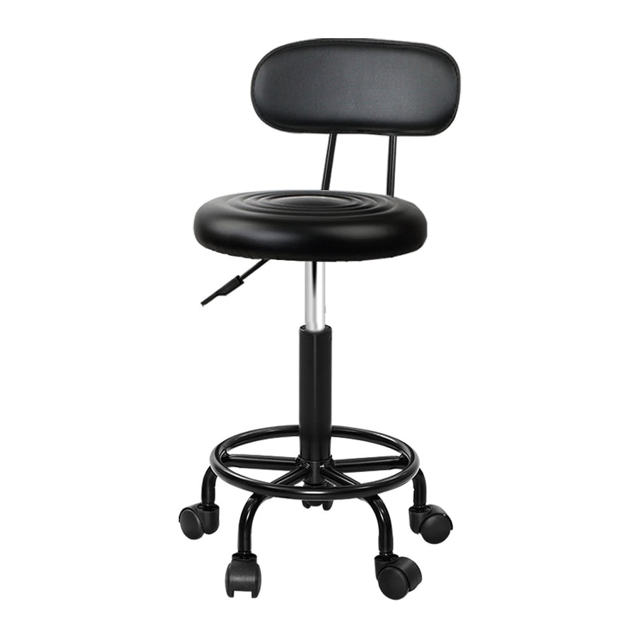 Round Salon Stool with Backrest PU Leather Swivel Hydraulic Lift Chair - Black/Black Homecoze