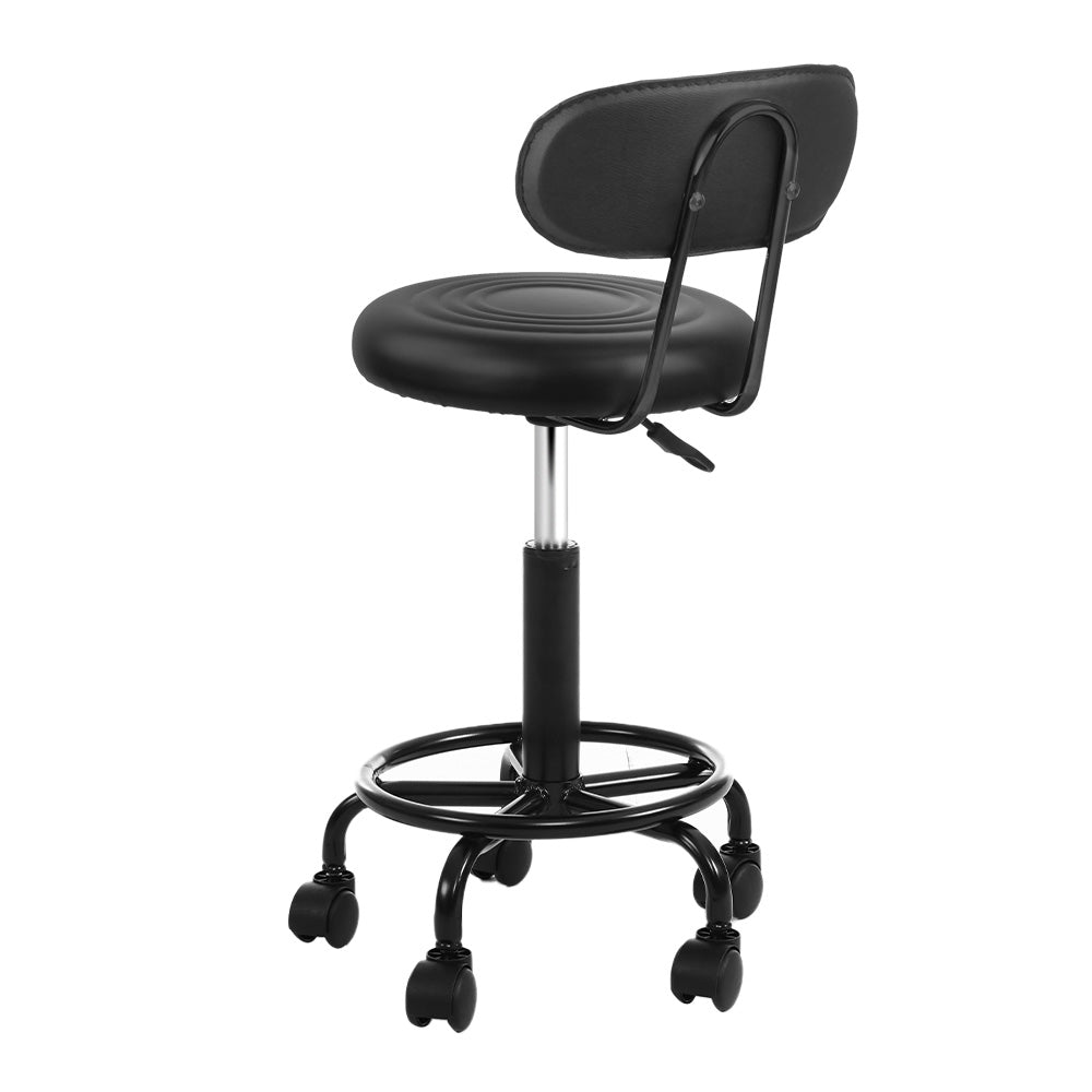Round Salon Stool with Backrest PU Leather Swivel Hydraulic Lift Chair - Black/Black Homecoze