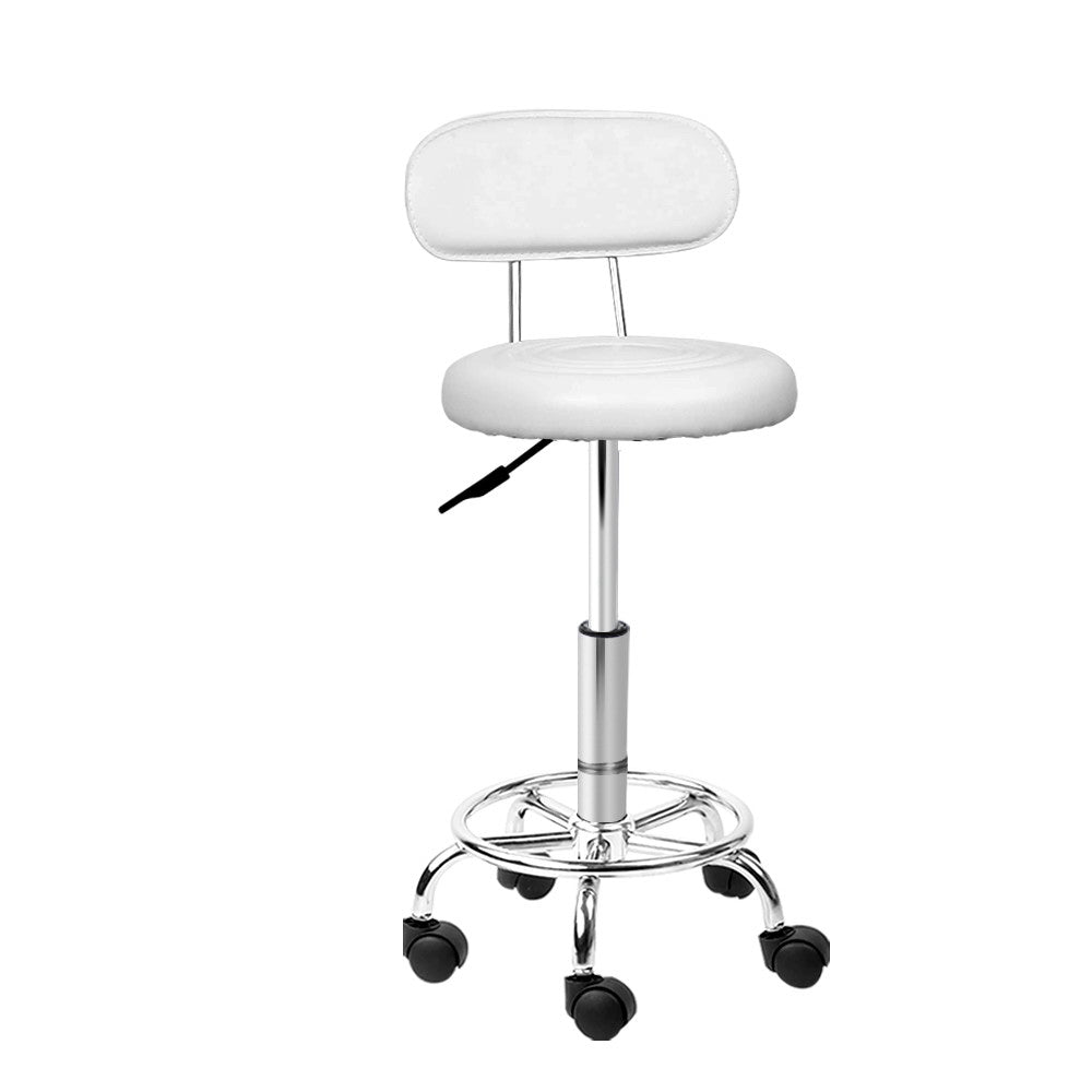 Round Salon Stool with Backrest PU Leather Swivel Hydraulic Lift Chair - White Homecoze