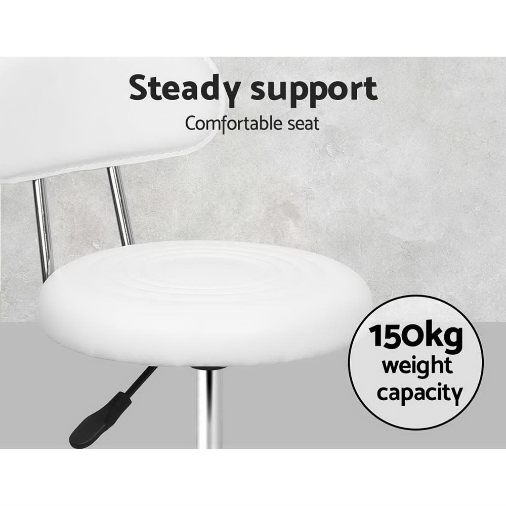 Round Salon Stool with Backrest PU Leather Swivel Hydraulic Lift Chair - White Homecoze