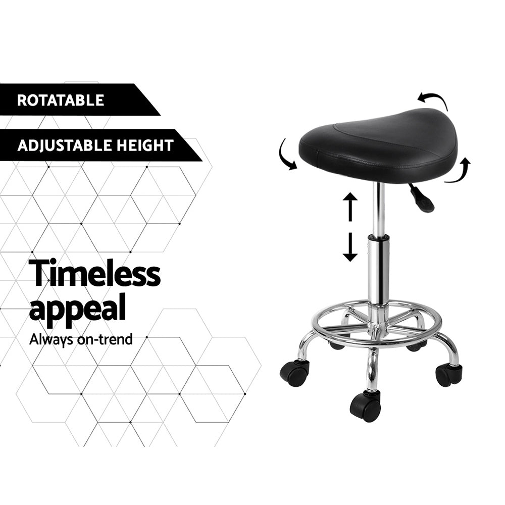 Saddle Seat Salon Stool PU Leather Swivel Hydraulic Lift Chair - Black Homecoze