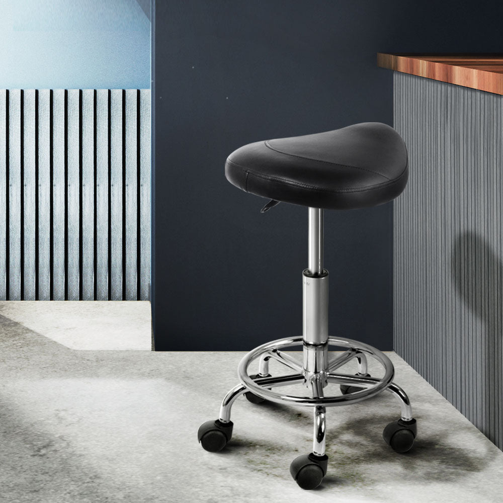 Saddle Seat Salon Stool PU Leather Swivel Hydraulic Lift Chair - Black Homecoze