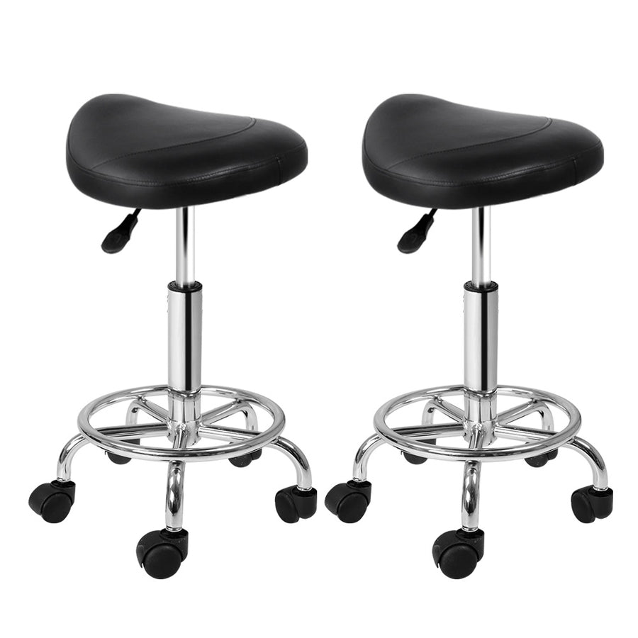Set of 2 Saddle Seat Salon Stools PU Leather Swivel Hydraulic Lift Chair - Black Homecoze