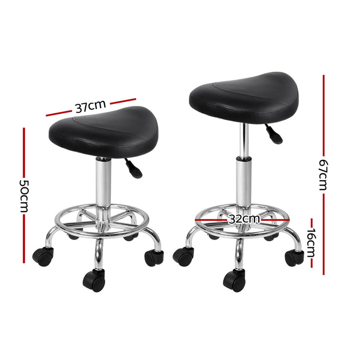 Set of 2 Saddle Seat Salon Stools PU Leather Swivel Hydraulic Lift Chair - Black Homecoze