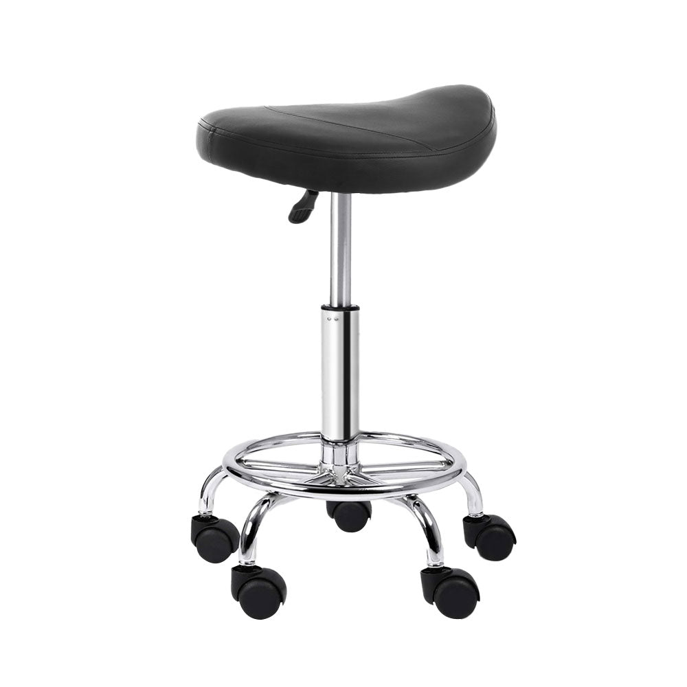 Set of 2 Saddle Seat Salon Stools PU Leather Swivel Hydraulic Lift Chair - Black Homecoze