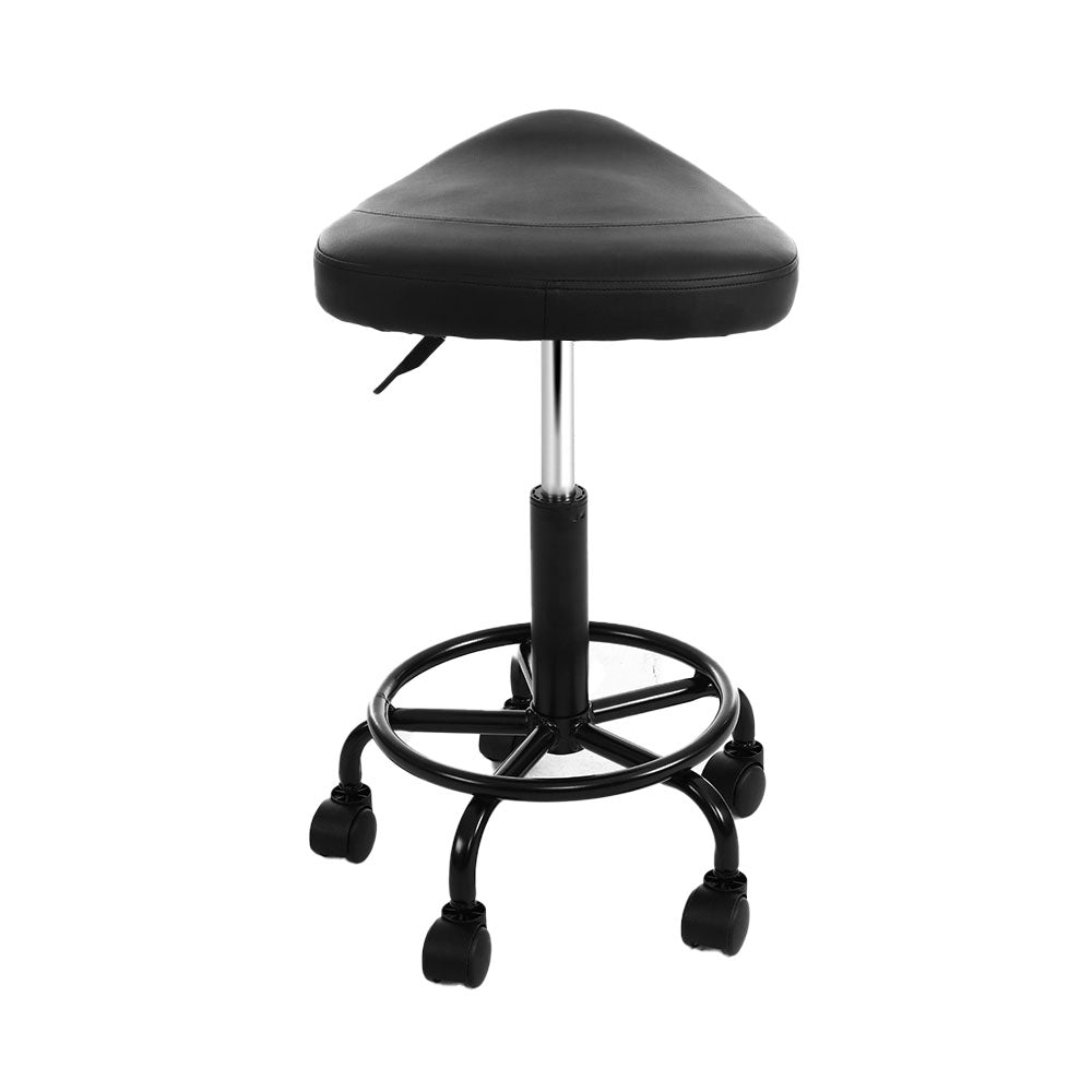 Saddle Seat Salon Stool PU Leather Swivel Hydraulic Lift Chair - Black on Black Homecoze