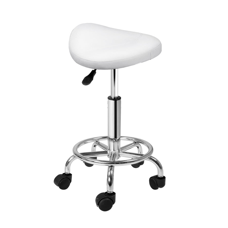 Saddle Seat Salon Stool PU Leather Swivel Hydraulic Lift Chair - White Homecoze
