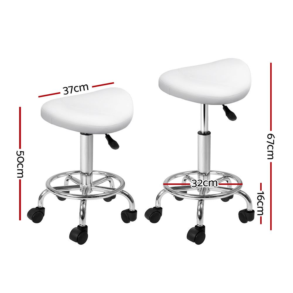 Saddle Seat Salon Stool PU Leather Swivel Hydraulic Lift Chair - White Homecoze