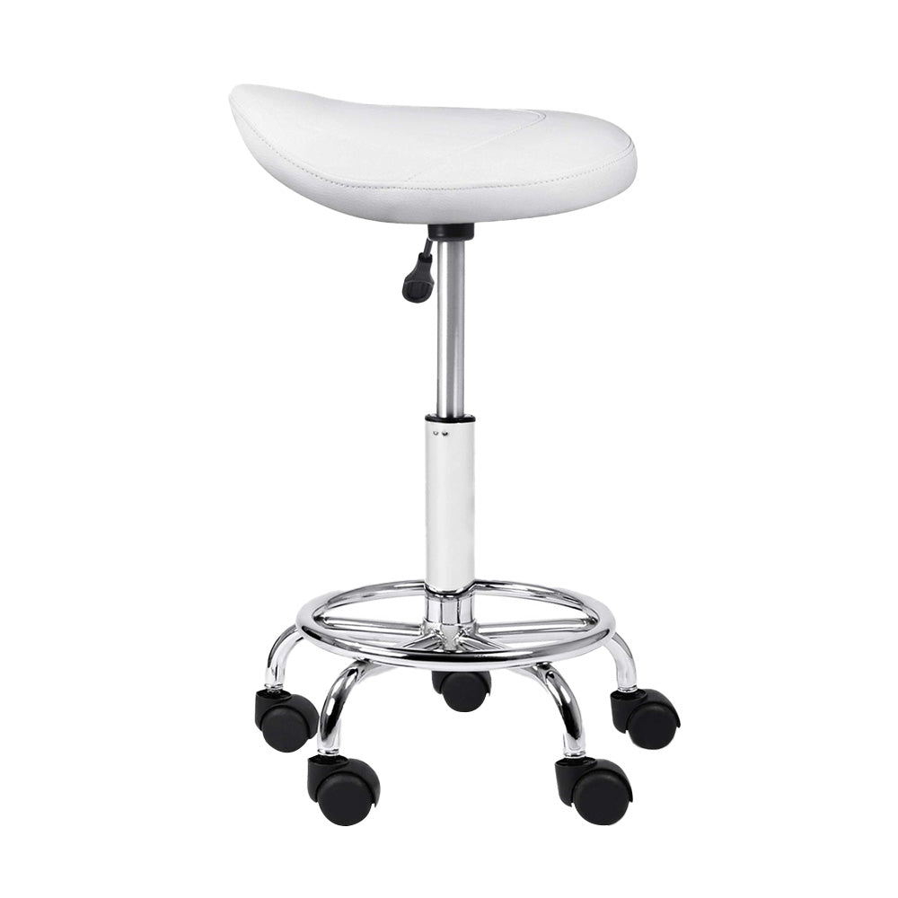 Saddle Seat Salon Stool PU Leather Swivel Hydraulic Lift Chair - White Homecoze