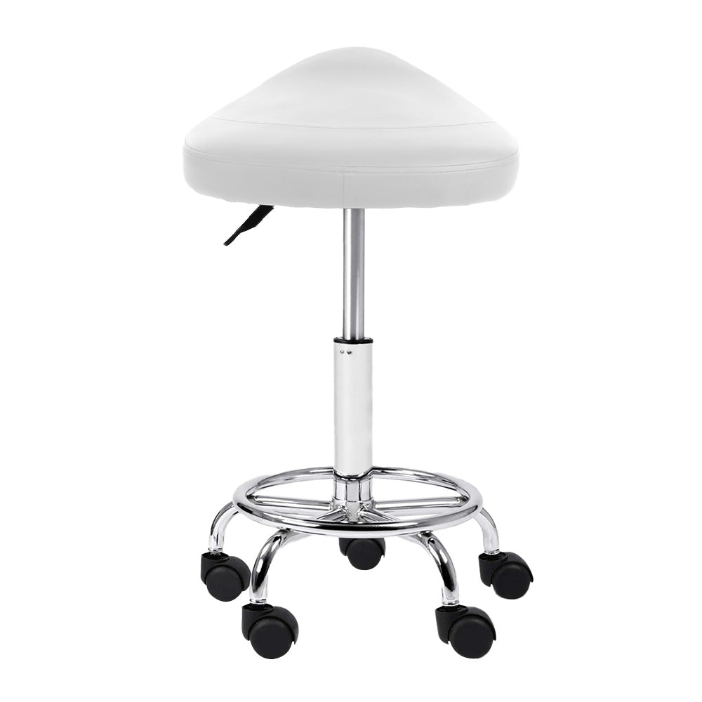 Saddle Seat Salon Stool PU Leather Swivel Hydraulic Lift Chair - White Homecoze