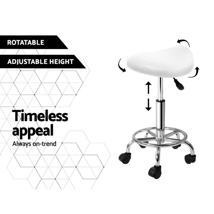 Saddle Seat Salon Stool PU Leather Swivel Hydraulic Lift Chair - White Homecoze