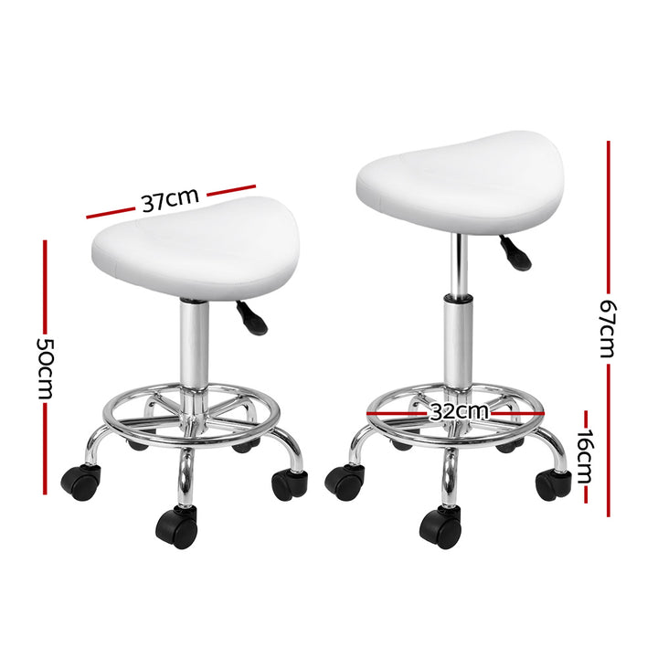 Set of 2 Saddle Seat Salon Stools PU Leather Swivel Hydraulic Lift Chair - White Homecoze