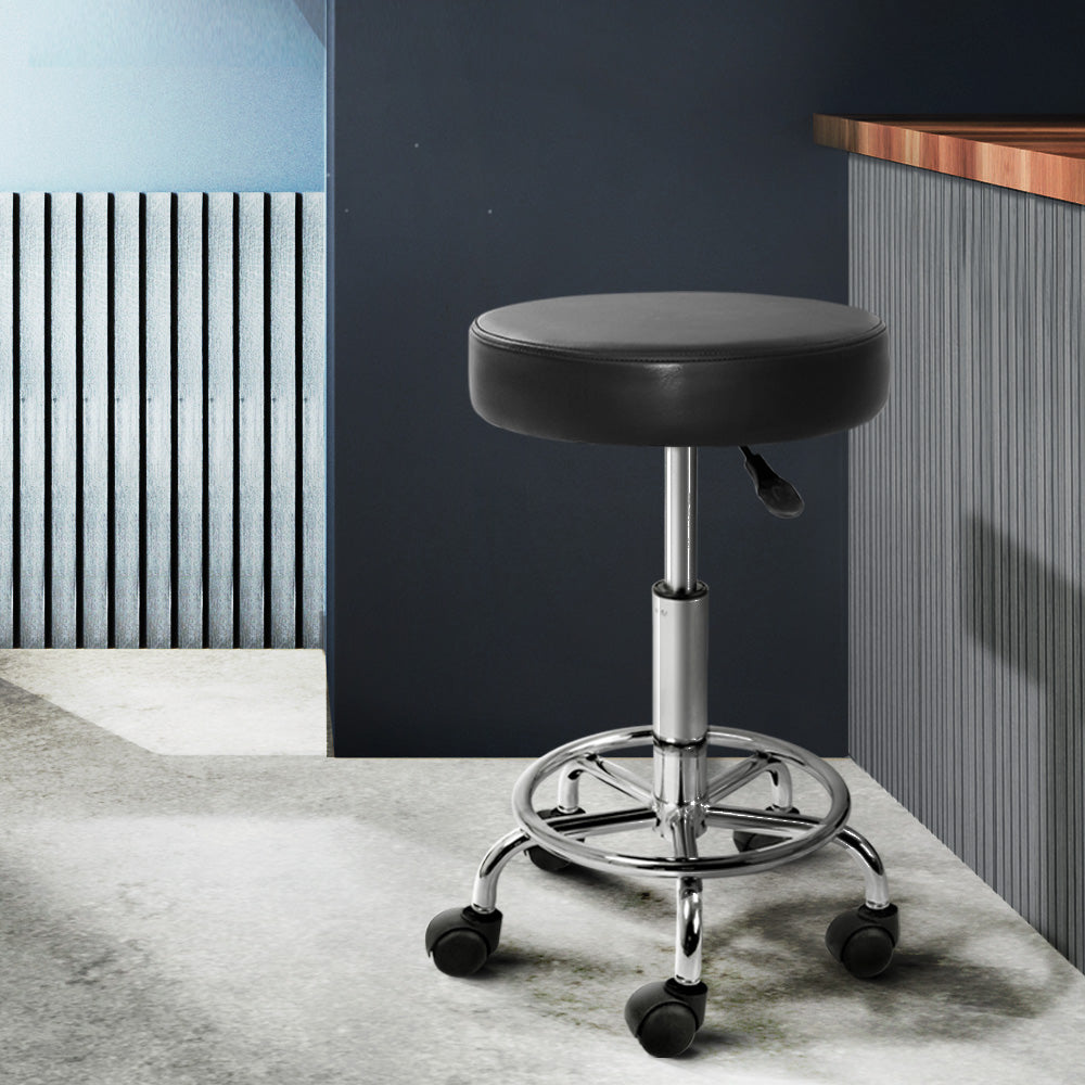 Set of 2 Round Salon Stools PU Leather Swivel Hydraulic Lift Chair - Black Homecoze