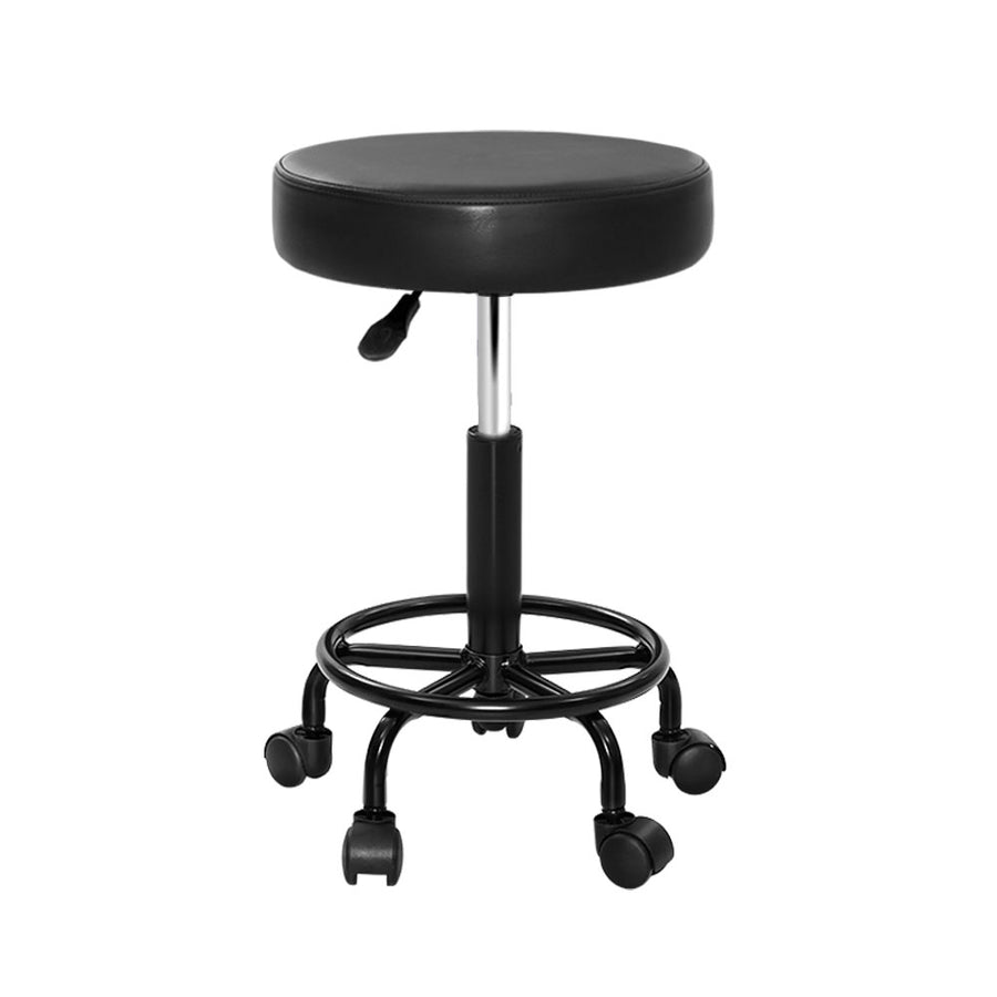 Round Salon Stool PU Leather Swivel Hydraulic Lift Chair - Black on Black Homecoze