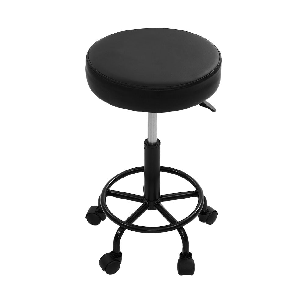 Round Salon Stool PU Leather Swivel Hydraulic Lift Chair - Black on Black Homecoze