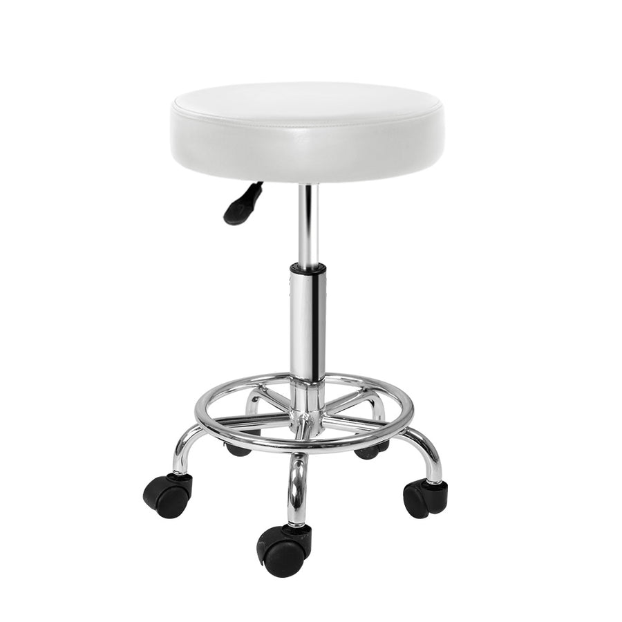 Round Salon Stool PU Leather Swivel Hydraulic Lift Chair - White Homecoze