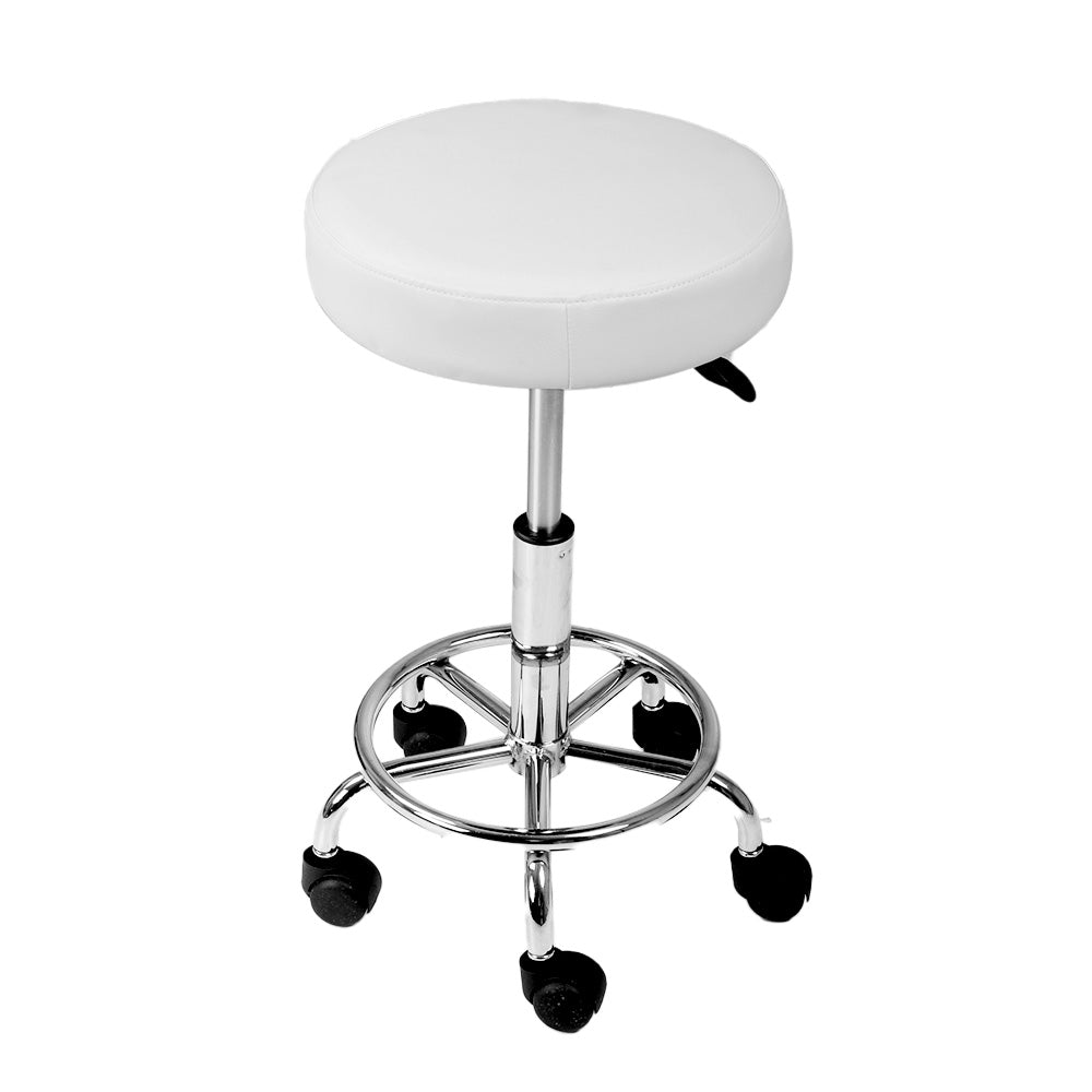 Round Salon Stool PU Leather Swivel Hydraulic Lift Chair - White Homecoze