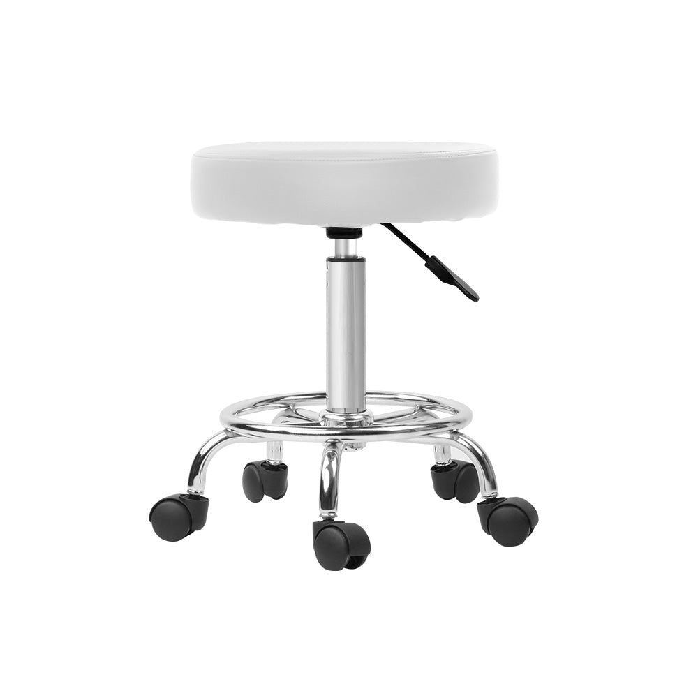 Round Salon Stool PU Leather Swivel Hydraulic Lift Chair - White Homecoze