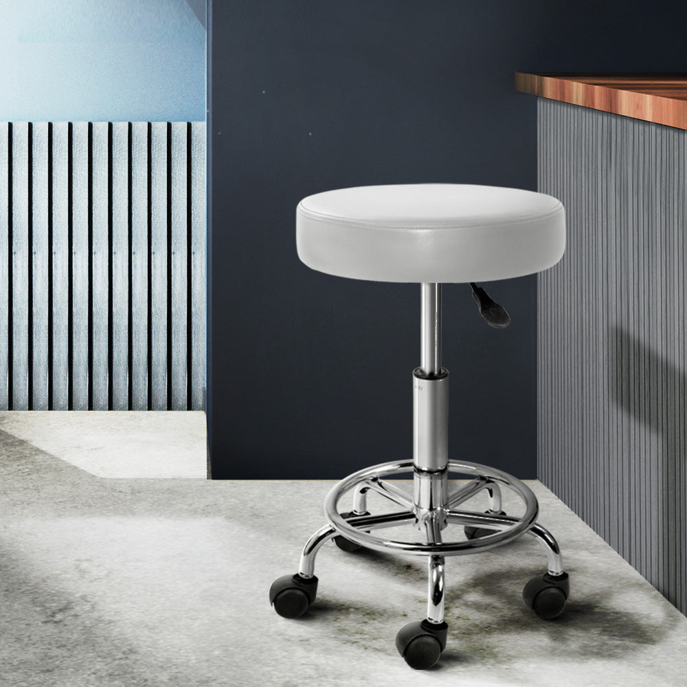 Round Salon Stool PU Leather Swivel Hydraulic Lift Chair - White Homecoze