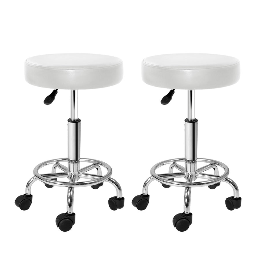 Set of 2 Round Salon Stool PU Leather Swivel Hydraulic Lift Chair - White Homecoze