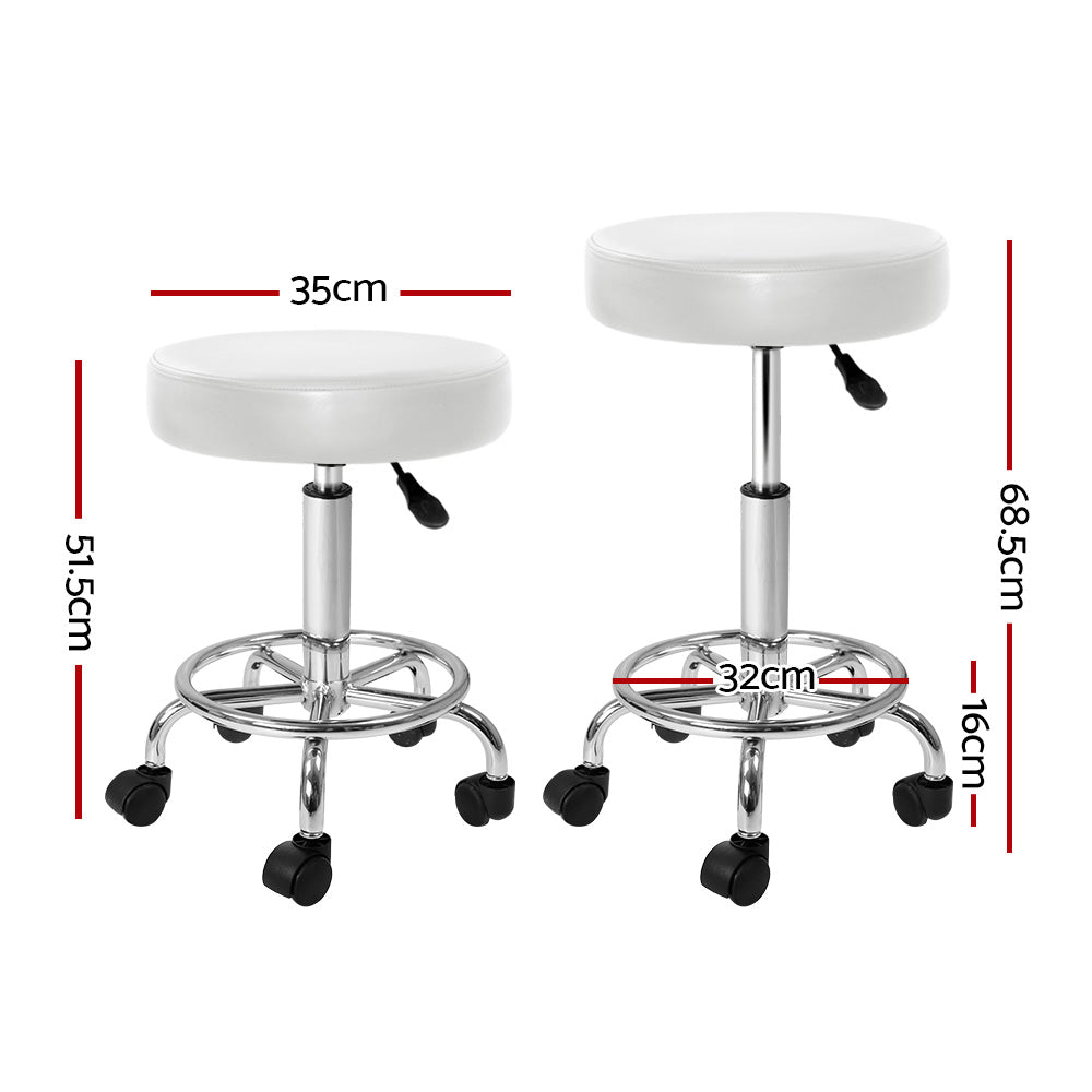 Set of 2 Round Salon Stool PU Leather Swivel Hydraulic Lift Chair - White Homecoze