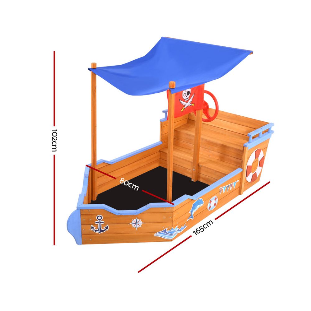 Wooden Boat Shaped Sand Box with Canopy - Homecoze