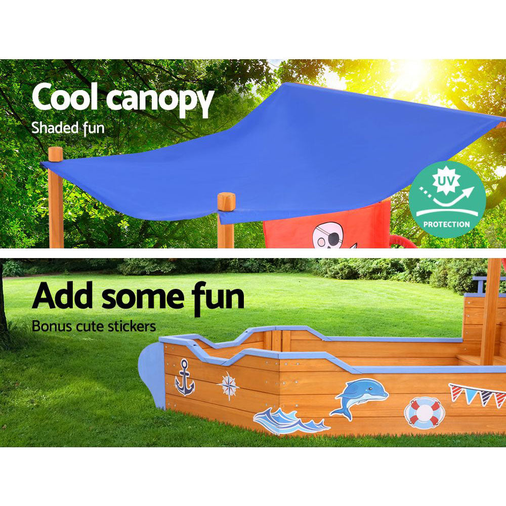 Wooden Boat Shaped Sand Box with Canopy - Homecoze