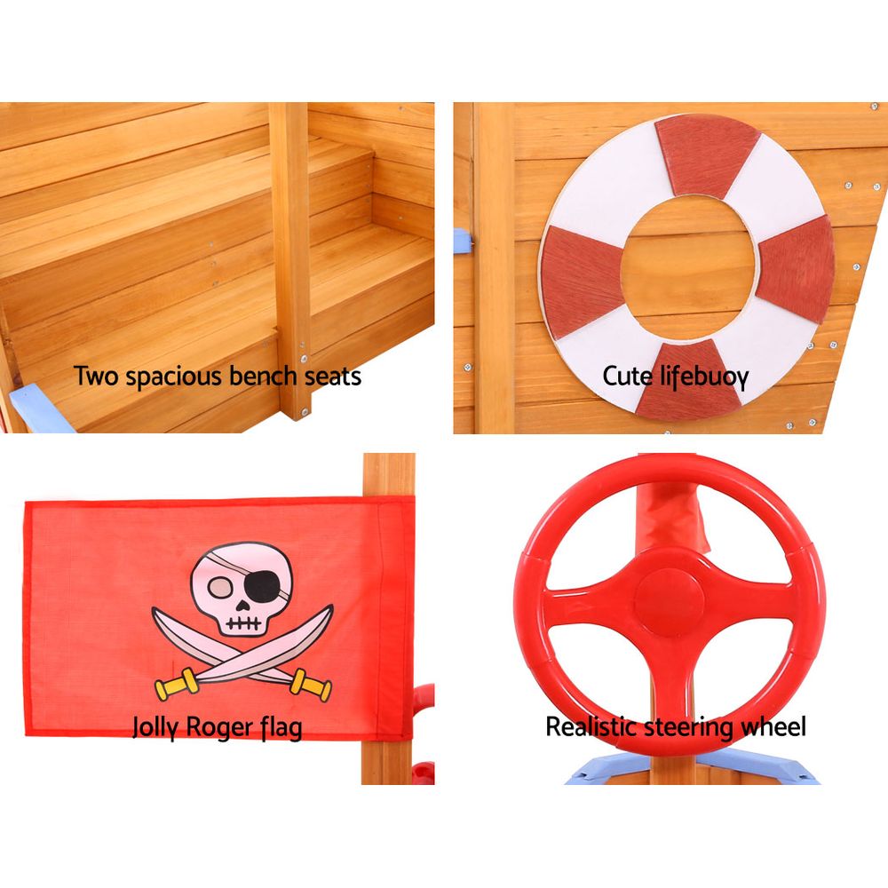 Wooden Boat Shaped Sand Box with Canopy - Homecoze