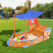 Wooden Boat Shaped Sand Box with Canopy - Homecoze