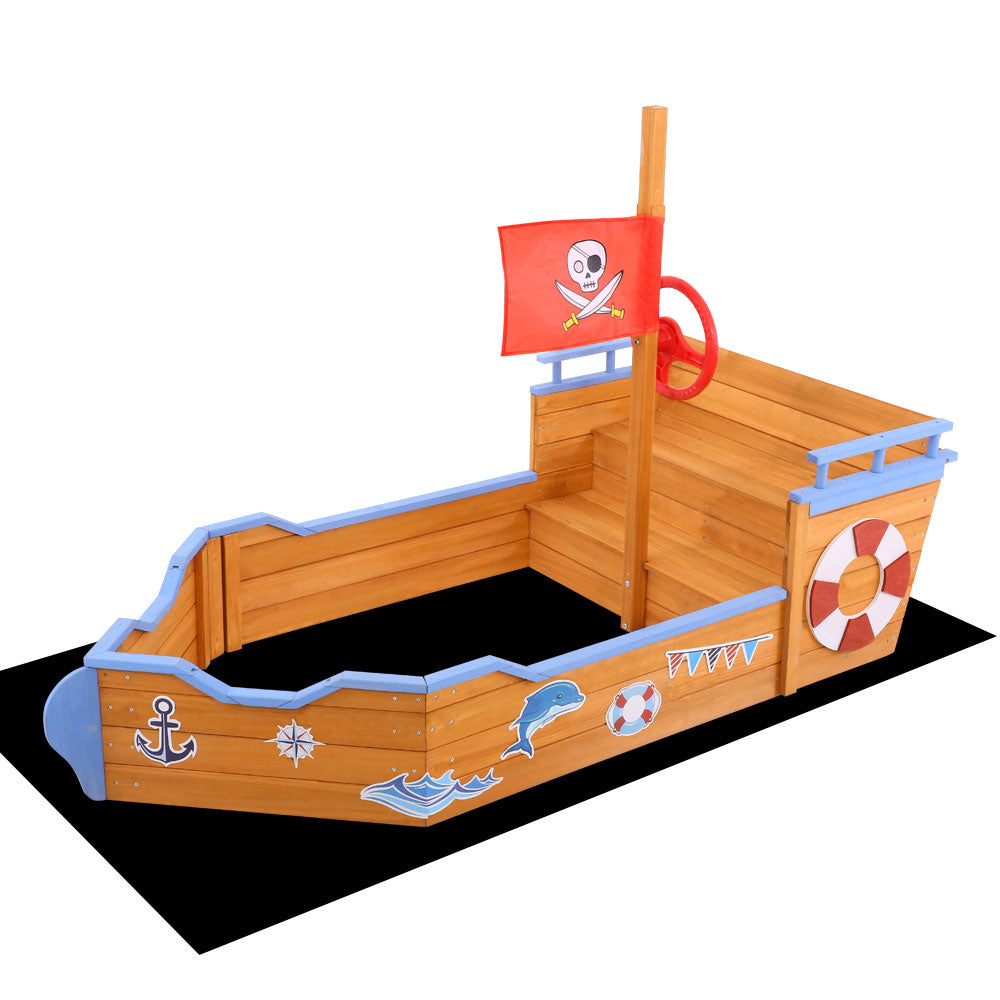 Wooden Outdoor Boat Shaped Sand Box Pit Set - Natural Wood - Homecoze