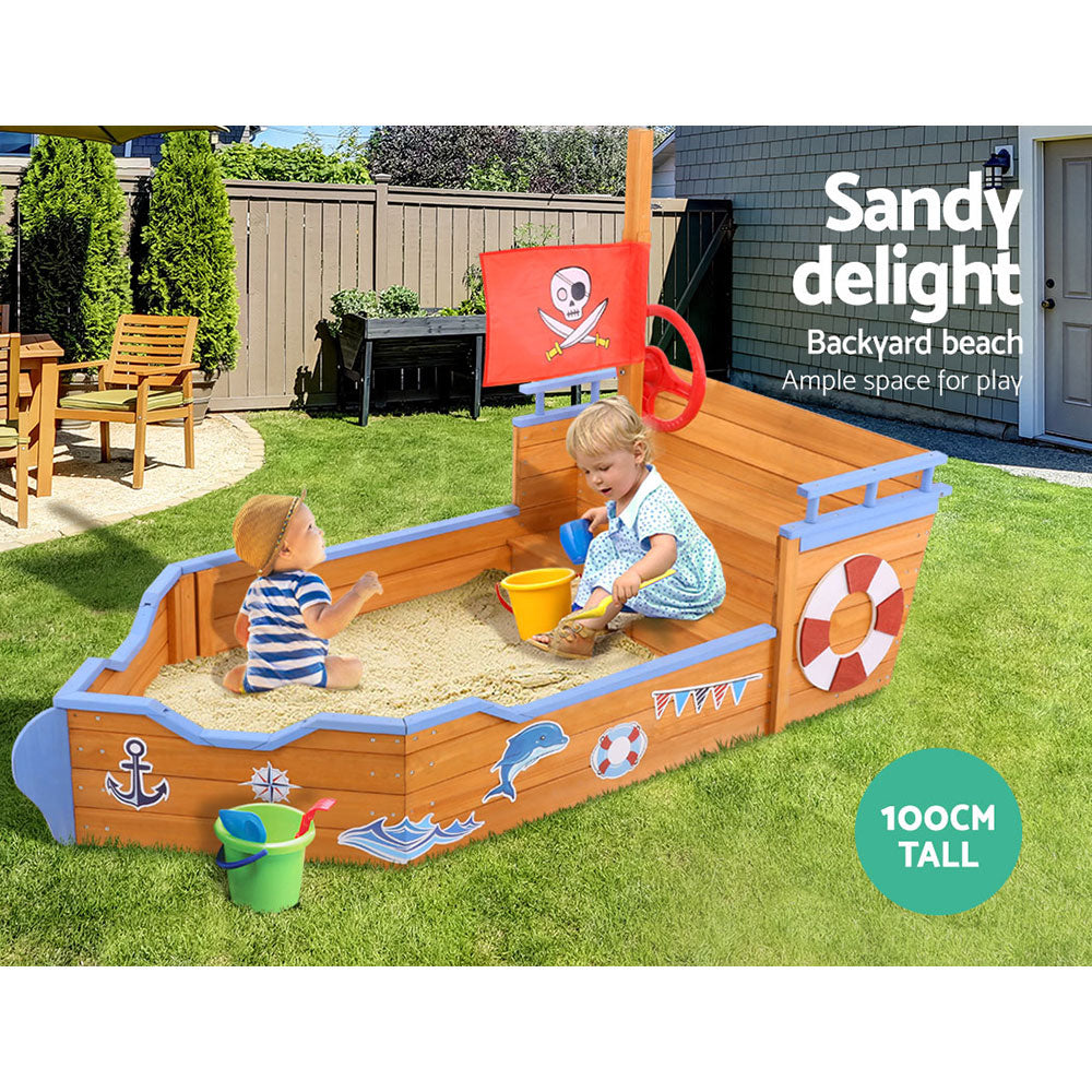Wooden Outdoor Boat Shaped Sand Box Pit Set - Natural Wood - Homecoze